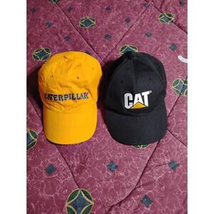 Bundle 2 CAT Caterpillar Cap Hat Men's Black And Yellow Strapback Workwear